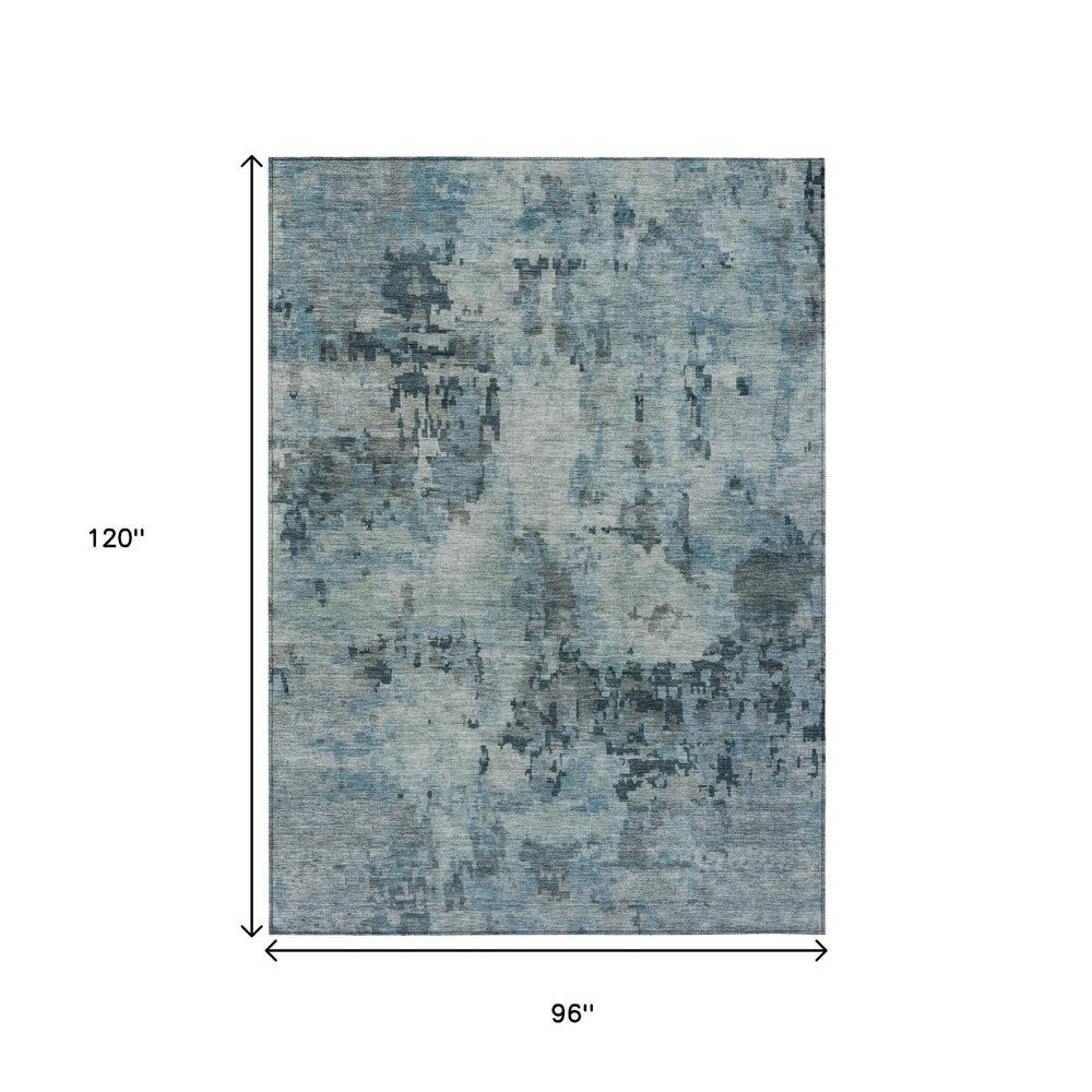 8' X 10' Blue And Gray Abstract Washable Indoor Outdoor Area Rug — view 7