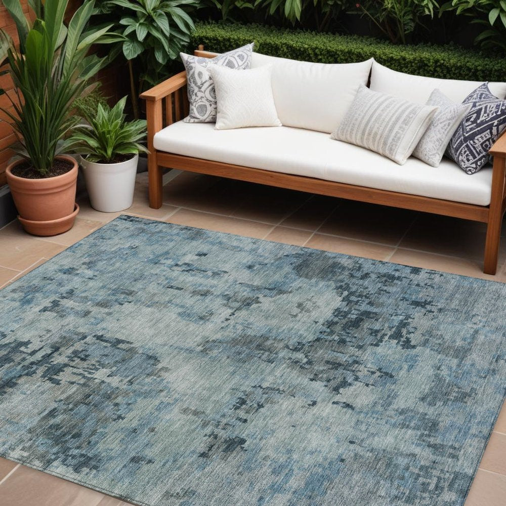 8' X 10' Blue And Gray Abstract Washable Indoor Outdoor Area Rug HomeRoots