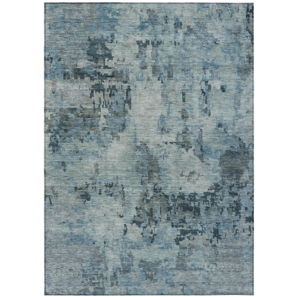 8' X 10' Blue And Gray Abstract Washable Indoor Outdoor Area Rug