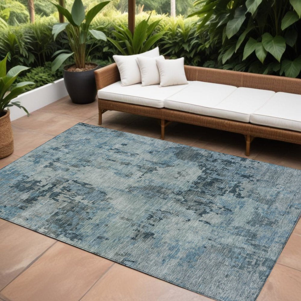 10' X 14' Blue And Gray Abstract Washable Indoor Outdoor Area Rug — view 7