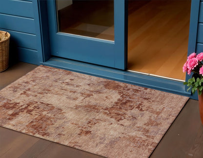 3' X 5' Copper And Coral Abstract Washable Indoor Outdoor Area Rug HomeRoots