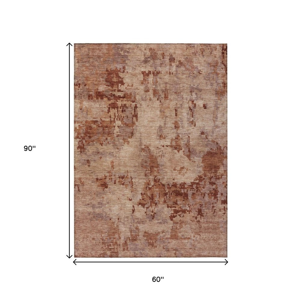 5' X 8' Copper And Coral Abstract Washable Indoor Outdoor Area Rug HomeRoots