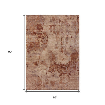 5' X 8' Copper And Coral Abstract Washable Indoor Outdoor Area Rug HomeRoots