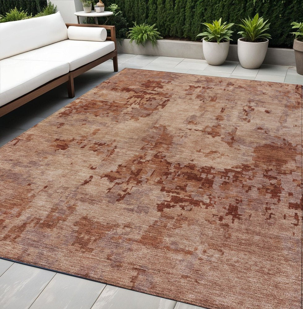 5' X 8' Copper And Coral Abstract Washable Indoor Outdoor Area Rug — view 8