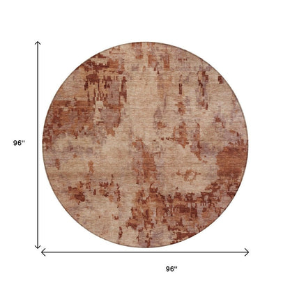 8' Copper And Coral Round Abstract Washable Indoor Outdoor Area Rug