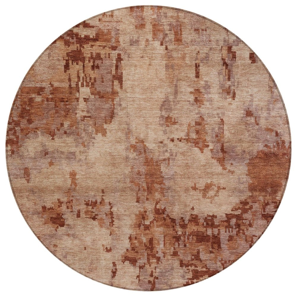 8' Copper And Coral Round Abstract Washable Indoor Outdoor Area Rug HomeRoots