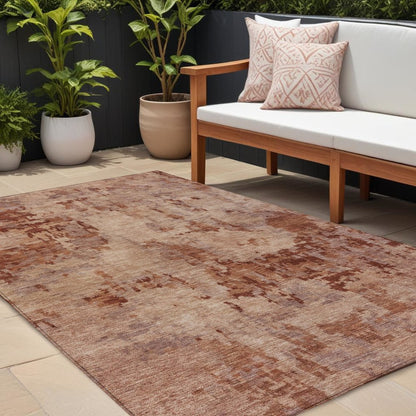 8' X 10' Copper And Coral Abstract Washable Indoor Outdoor Area Rug