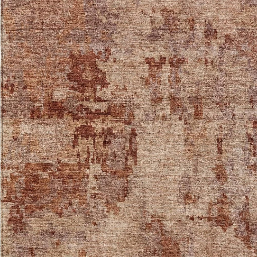 9' X 12' Copper And Coral Abstract Washable Indoor Outdoor Area Rug — view 5