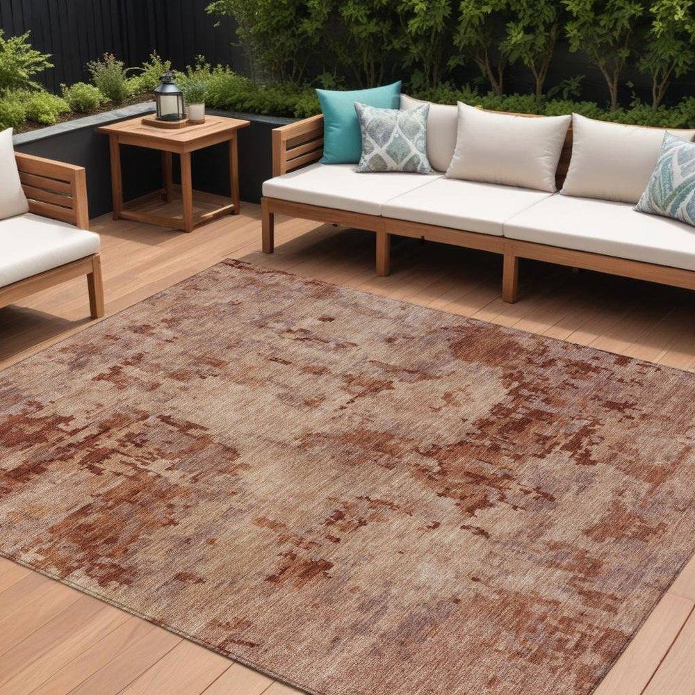 10' X 14' Copper And Coral Abstract Washable Indoor Outdoor Area Rug — view 16