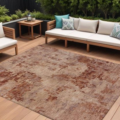 10' X 14' Copper And Coral Abstract Washable Indoor Outdoor Area Rug HomeRoots
