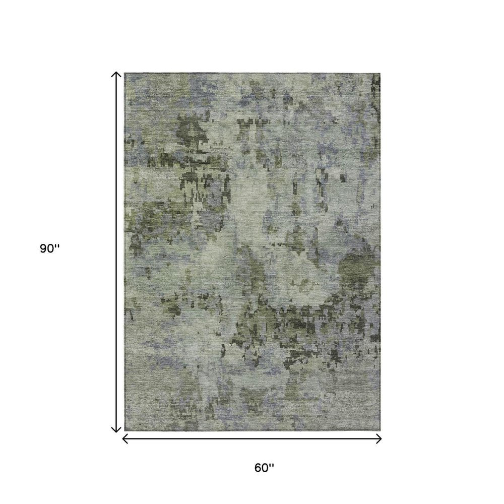 5' X 8' Green And Gray Abstract Washable Indoor Outdoor Area Rug HomeRoots