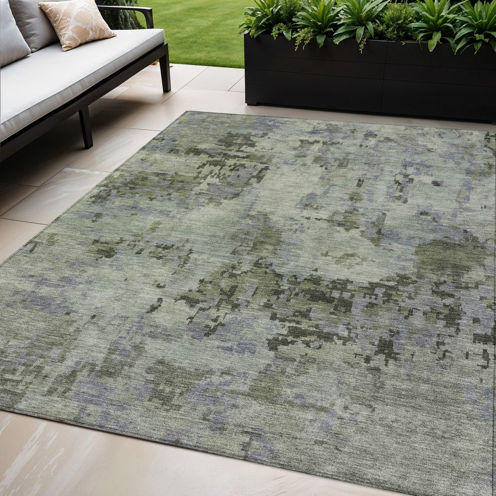 5' X 8' Green And Gray Abstract Washable Indoor Outdoor Area Rug HomeRoots