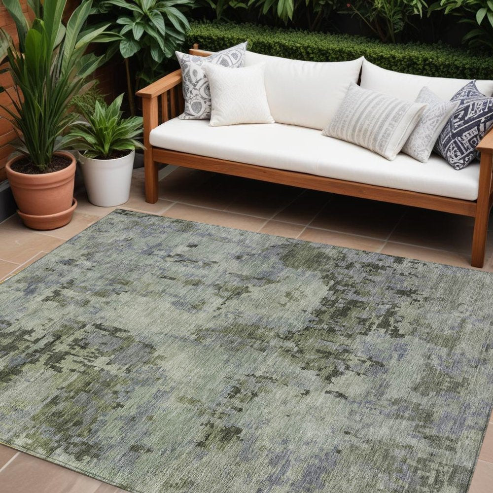 8' X 10' Green And Gray Abstract Washable Indoor Outdoor Area Rug — view 8