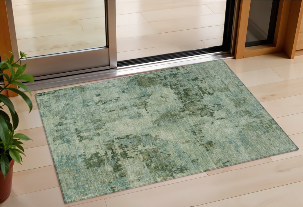 3' X 5' Sage And Teal Blue Abstract Washable Indoor Outdoor Area Rug HomeRoots