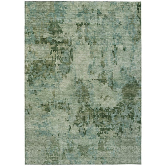 3' X 5' Sage And Teal Blue Abstract Washable Indoor Outdoor Area Rug