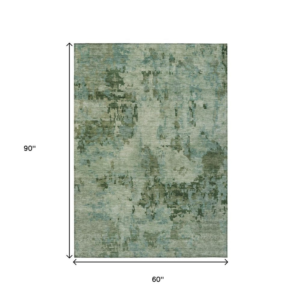 5' X 8' Sage And Teal Blue Abstract Washable Indoor Outdoor Area Rug HomeRoots