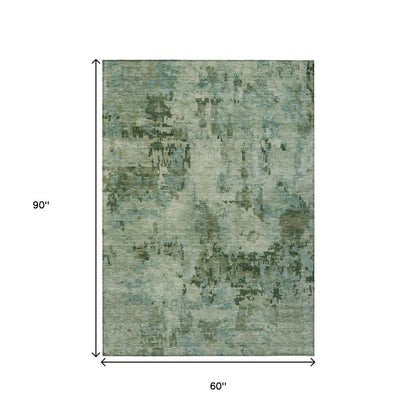 5' X 8' Sage And Teal Blue Abstract Washable Indoor Outdoor Area Rug HomeRoots