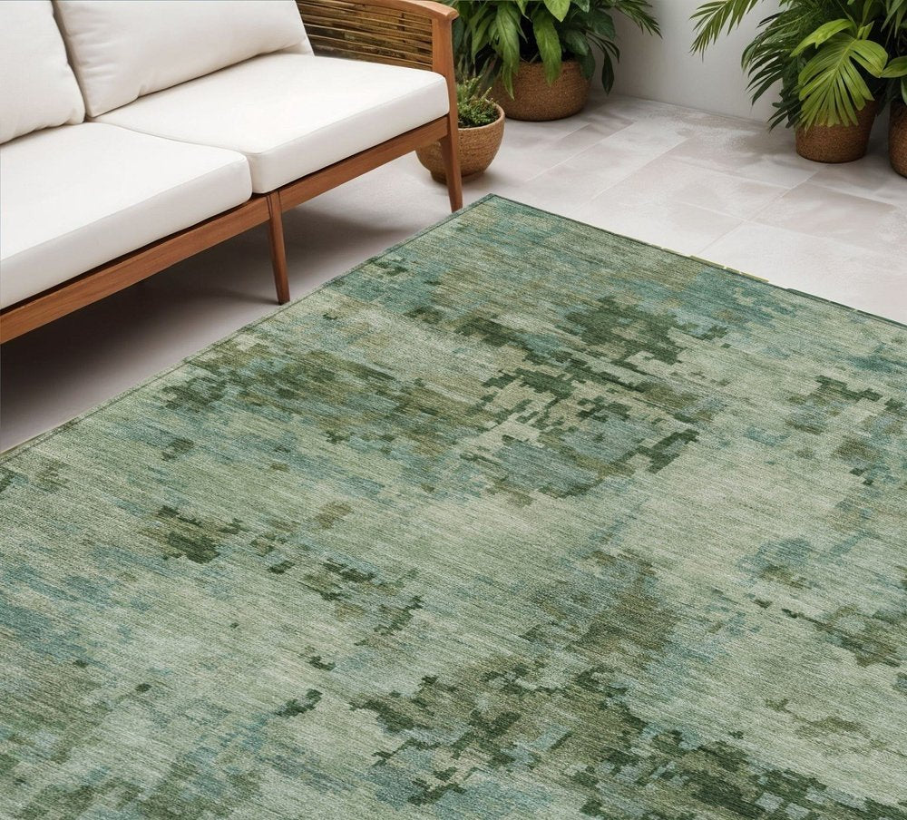 5' X 8' Sage And Teal Blue Abstract Washable Indoor Outdoor Area Rug HomeRoots