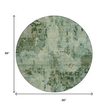 8' Sage And Teal Blue Round Abstract Washable Indoor Outdoor Area Rug HomeRoots