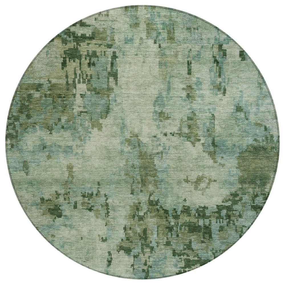 8' Sage And Teal Blue Round Abstract Washable Indoor Outdoor Area Rug HomeRoots