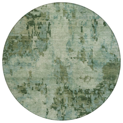 8' Sage And Teal Blue Round Abstract Washable Indoor Outdoor Area Rug HomeRoots