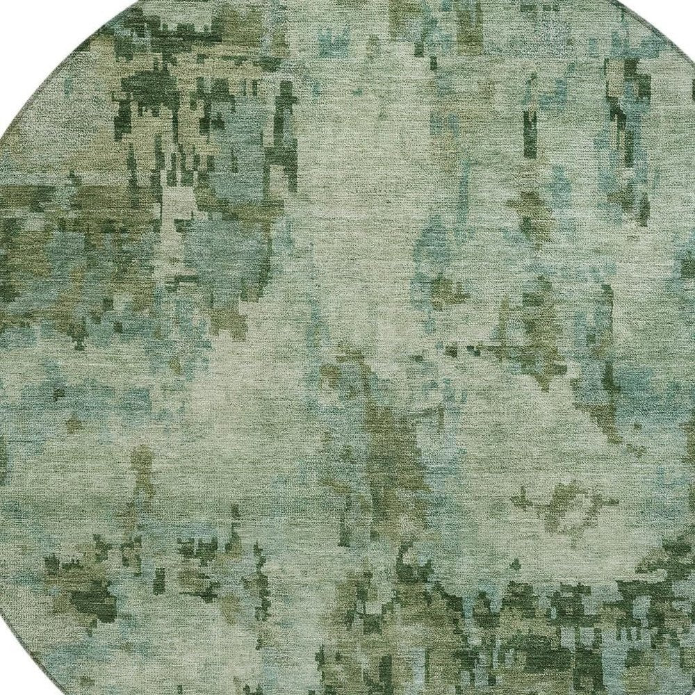 8' Sage And Teal Blue Round Abstract Washable Indoor Outdoor Area Rug HomeRoots