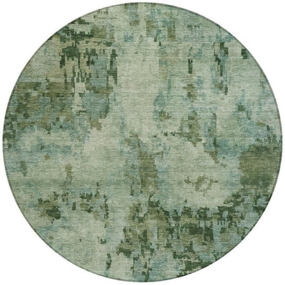 8' Sage And Teal Blue Round Abstract Washable Indoor Outdoor Area Rug HomeRoots