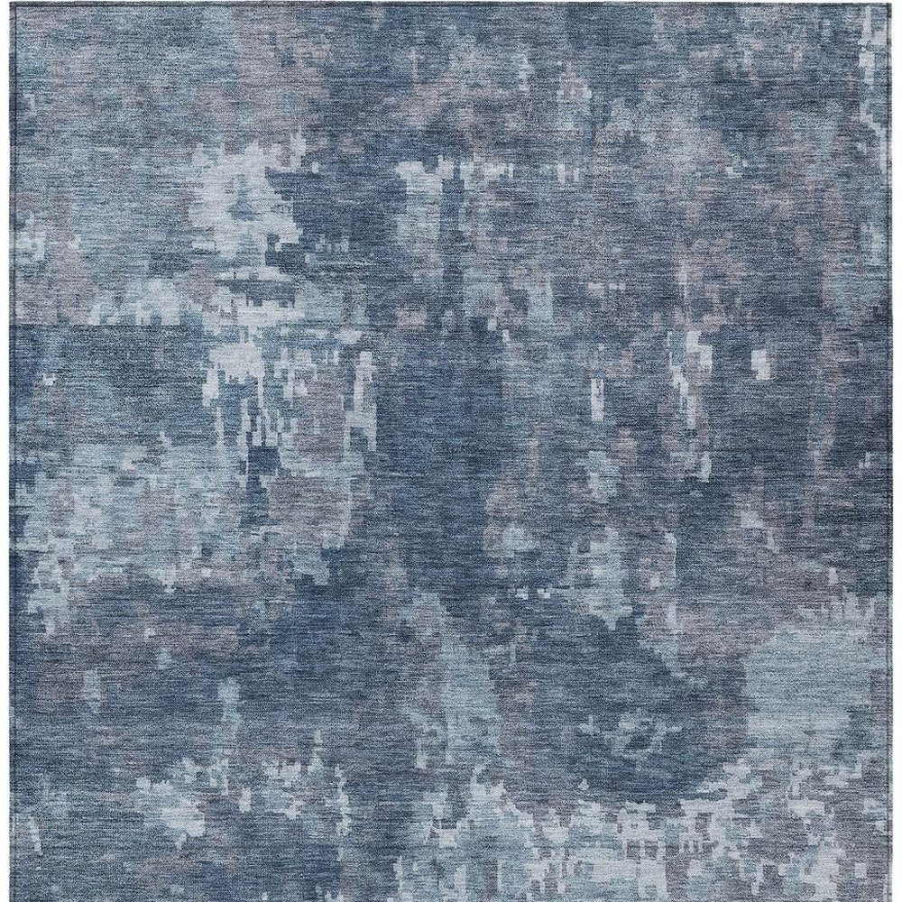 3' X 5' Blue And Ivory Abstract Washable Indoor Outdoor Area Rug — view 5