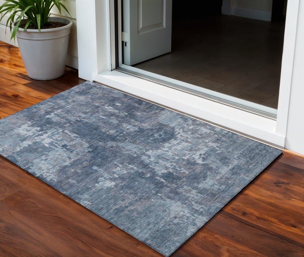 3' X 5' Blue And Ivory Abstract Washable Indoor Outdoor Area Rug HomeRoots
