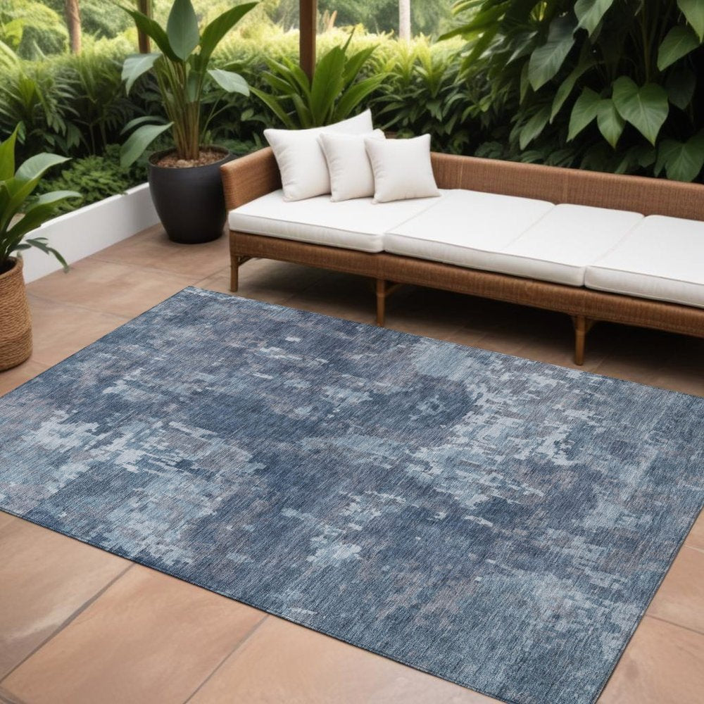 8' X 10' Blue And Ivory Abstract Washable Indoor Outdoor Area Rug — view 8