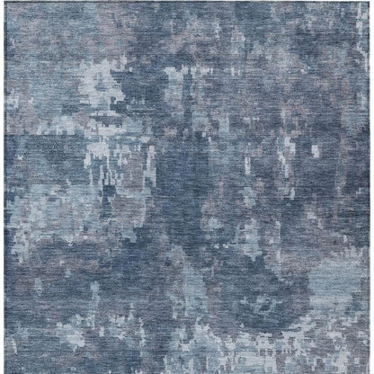 9' X 12' Blue And Ivory Abstract Washable Indoor Outdoor Area Rug