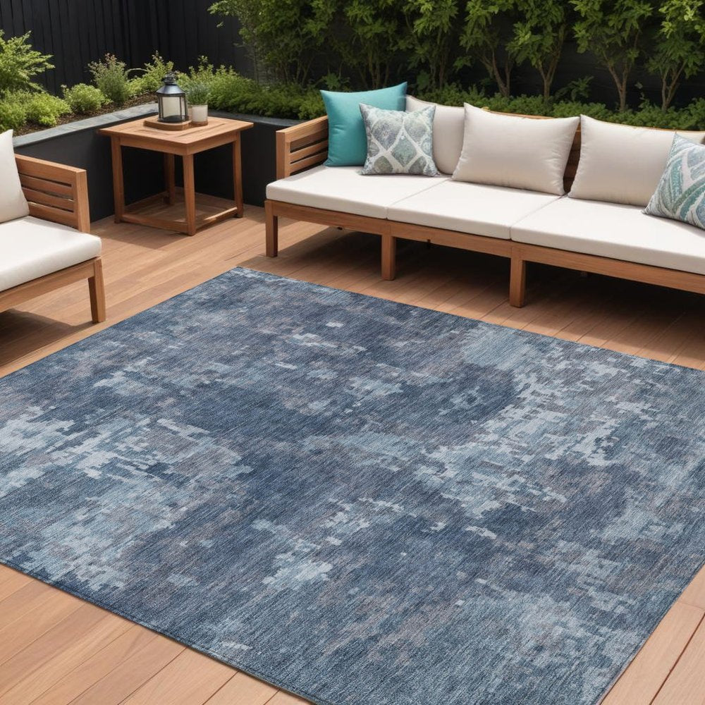 9' X 12' Blue And Ivory Abstract Washable Indoor Outdoor Area Rug — view 16