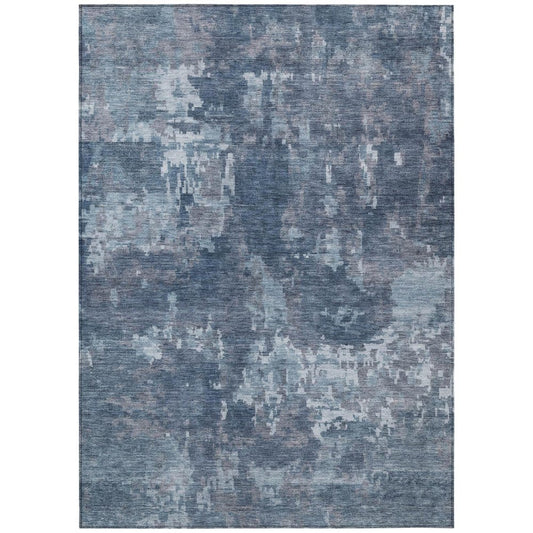 9' X 12' Blue And Ivory Abstract Washable Indoor Outdoor Area Rug