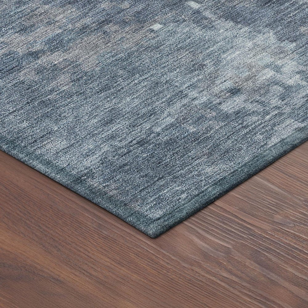 9' X 12' Blue And Ivory Abstract Washable Indoor Outdoor Area Rug