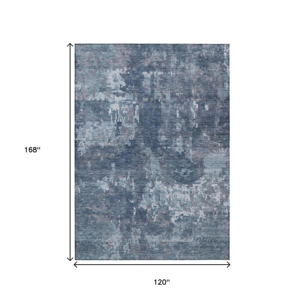 10' X 14' Blue And Ivory Abstract Washable Indoor Outdoor Area Rug — view 7