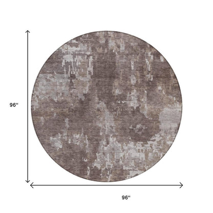 8' Brown And Ivory Round Abstract Washable Indoor Outdoor Area Rug HomeRoots