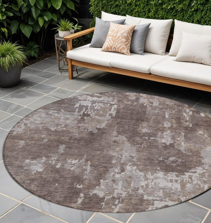 8' Brown And Ivory Round Abstract Washable Indoor Outdoor Area Rug HomeRoots