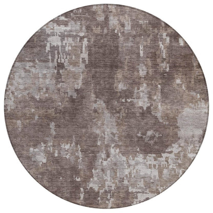 8' Brown And Ivory Round Abstract Washable Indoor Outdoor Area Rug HomeRoots