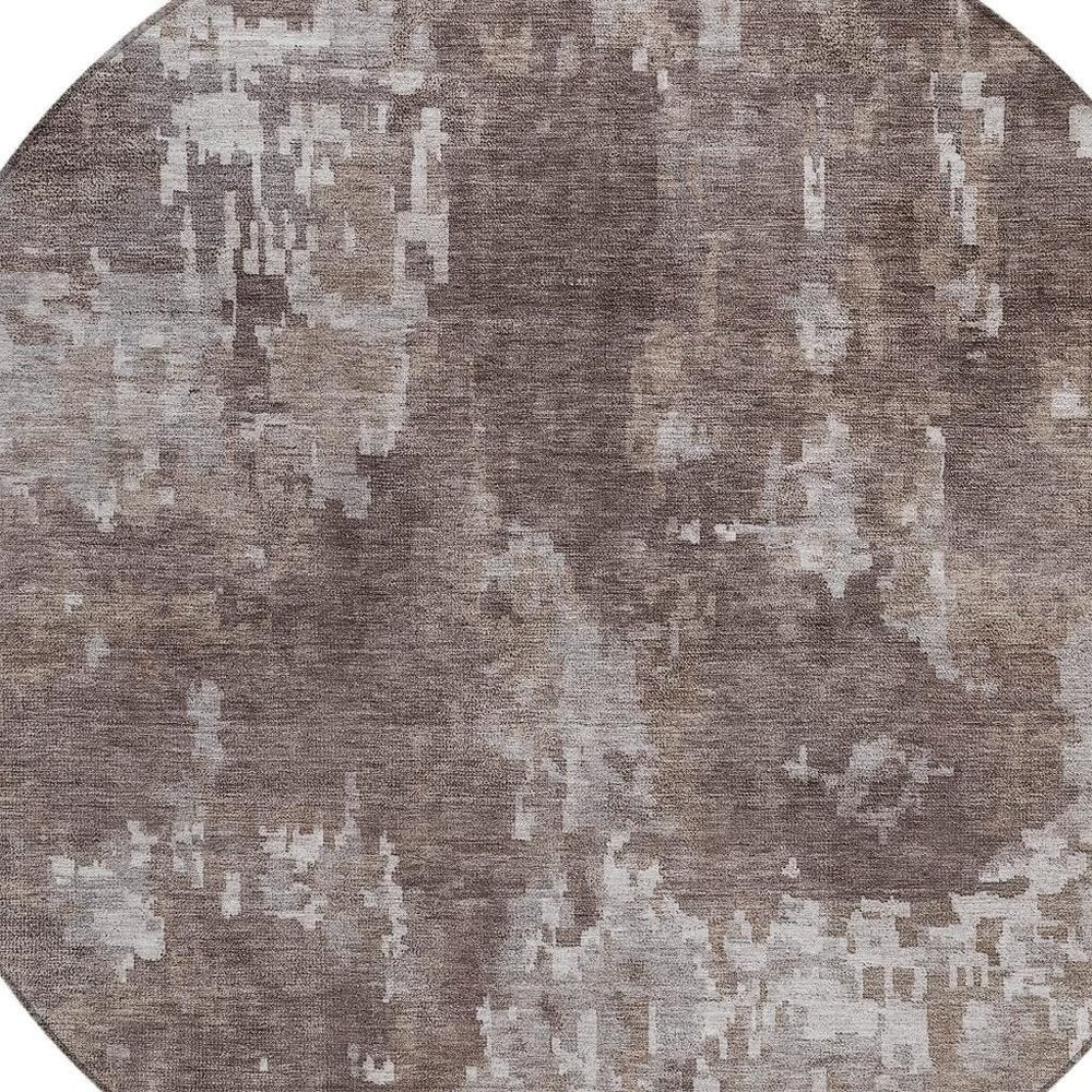 8' Brown And Ivory Round Abstract Washable Indoor Outdoor Area Rug HomeRoots