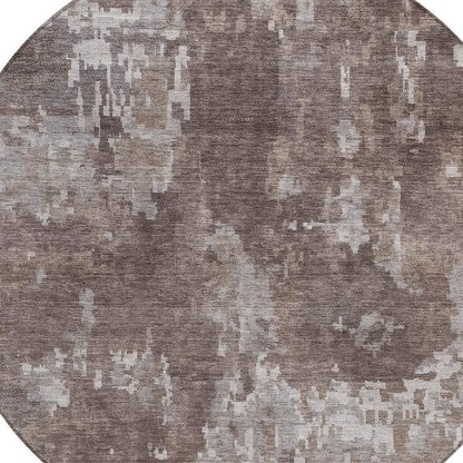8' Brown And Ivory Round Abstract Washable Indoor Outdoor Area Rug