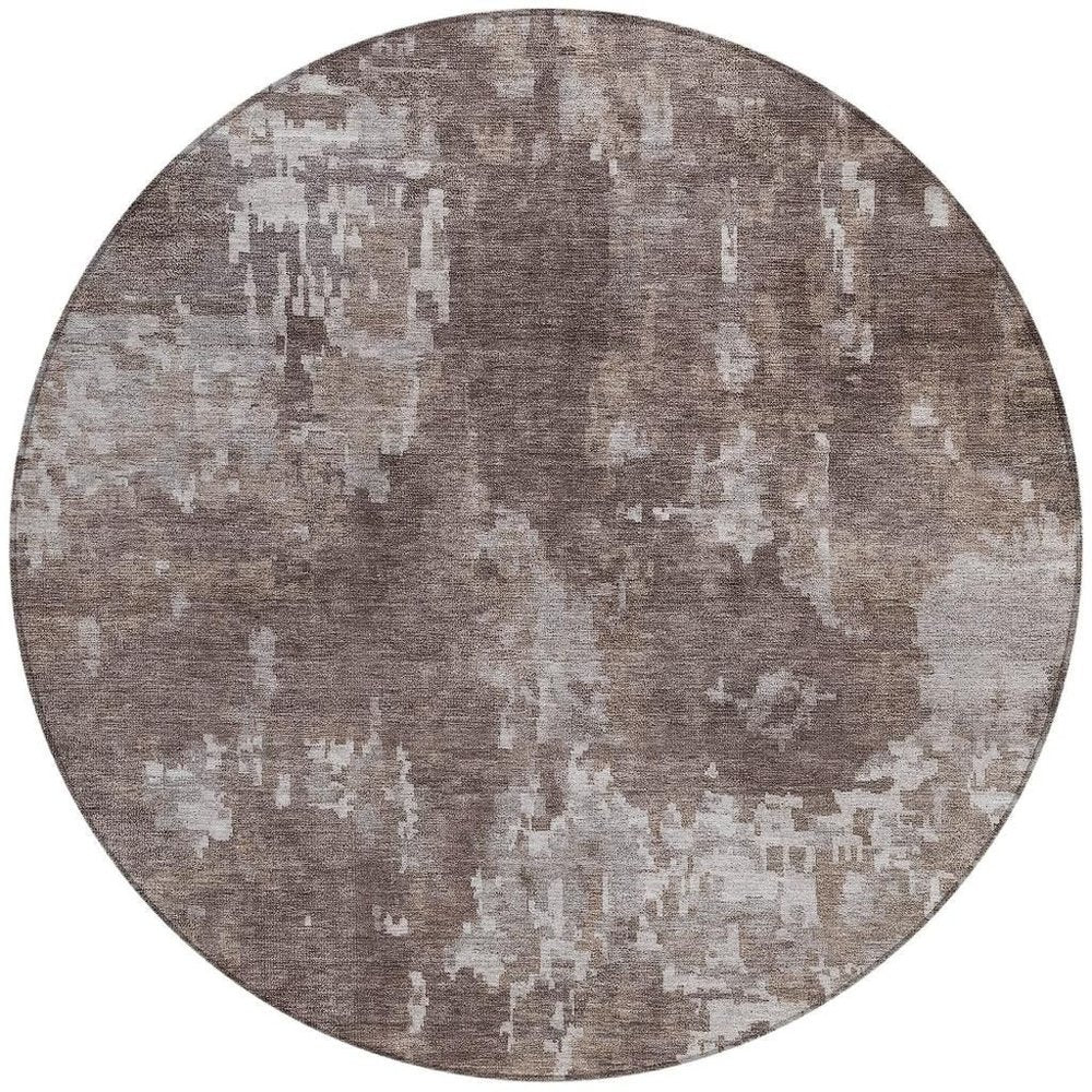 8' Brown And Ivory Round Abstract Washable Indoor Outdoor Area Rug HomeRoots