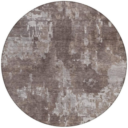 8' Brown And Ivory Round Abstract Washable Indoor Outdoor Area Rug HomeRoots