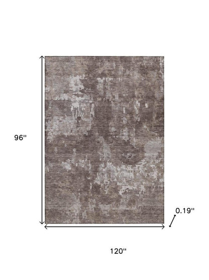 8' X 10' Brown And Ivory Abstract Washable Indoor Outdoor Area Rug HomeRoots