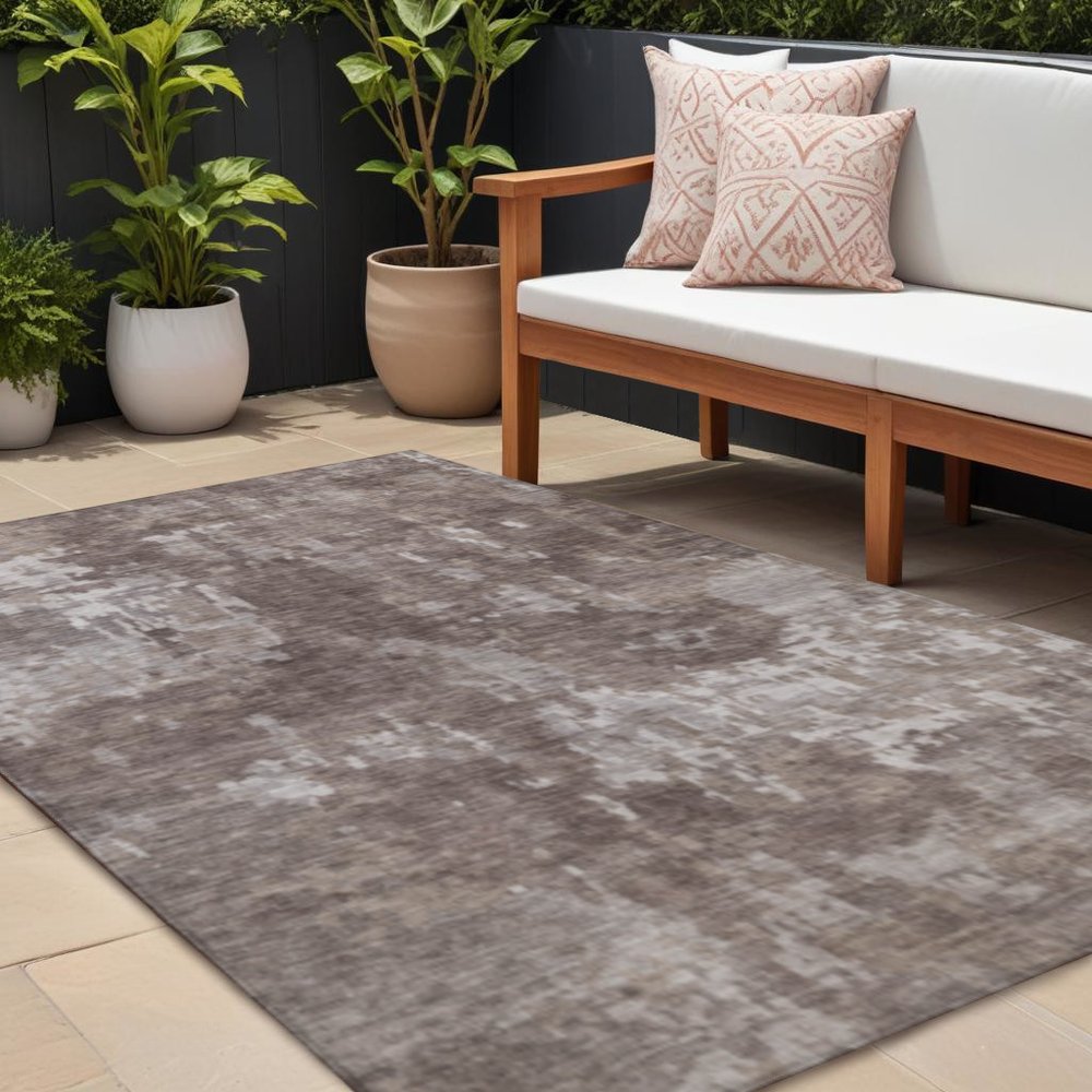9' X 12' Brown And Ivory Abstract Washable Indoor Outdoor Area Rug — view 4