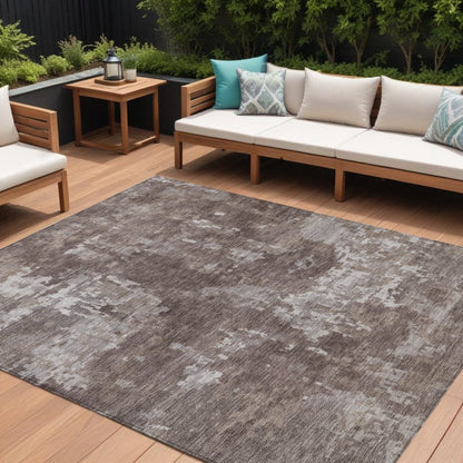 10' X 14' Brown And Ivory Abstract Washable Indoor Outdoor Area Rug HomeRoots