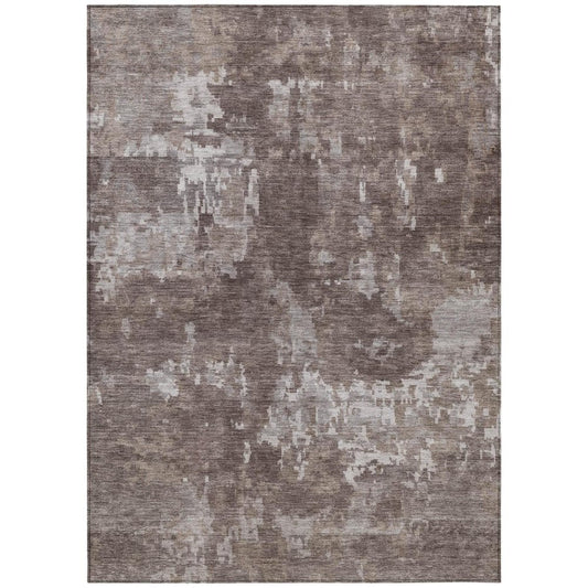 10' X 14' Brown And Ivory Abstract Washable Indoor Outdoor Area Rug