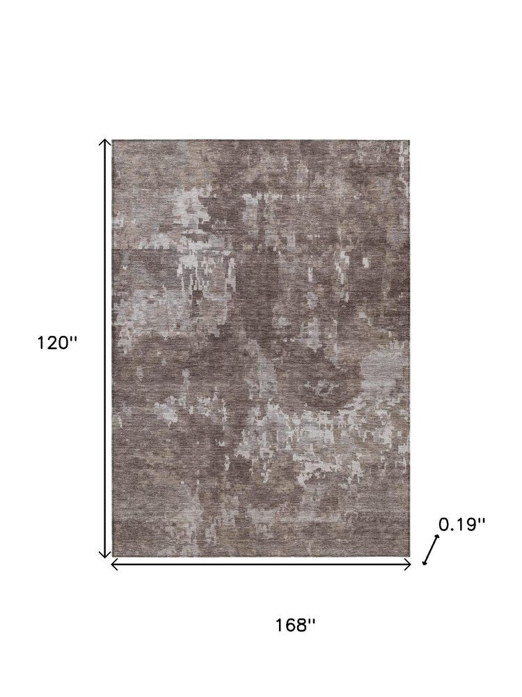 10' X 14' Brown And Ivory Abstract Washable Indoor Outdoor Area Rug — view 5