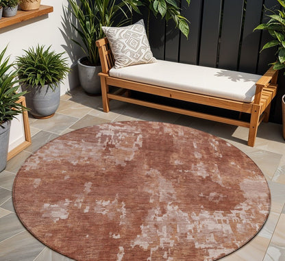 8' Copper And Ivory Round Abstract Washable Indoor Outdoor Area Rug HomeRoots