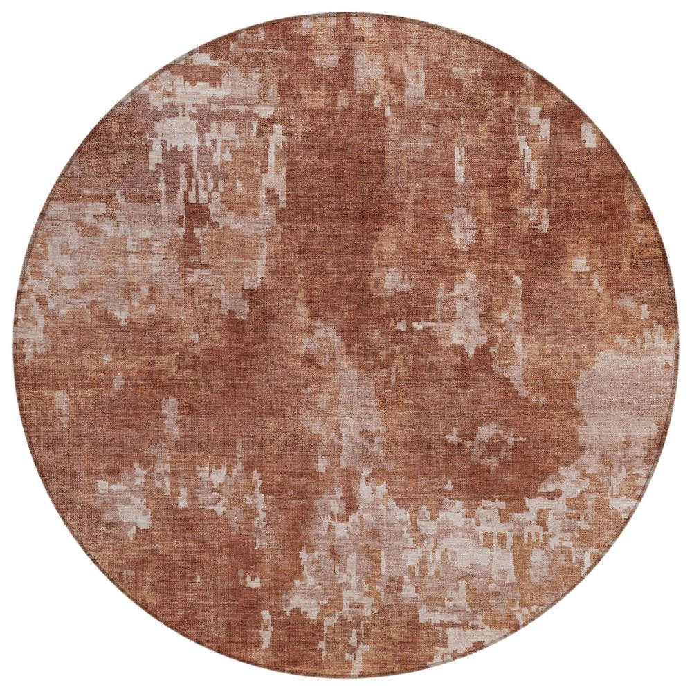 8' Copper And Ivory Round Abstract Washable Indoor Outdoor Area Rug — view 1