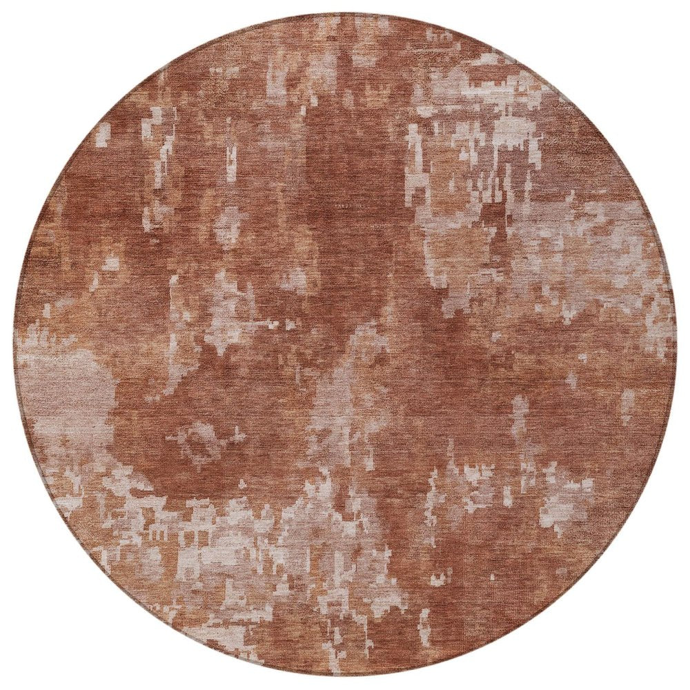8' Copper And Ivory Round Abstract Washable Indoor Outdoor Area Rug HomeRoots